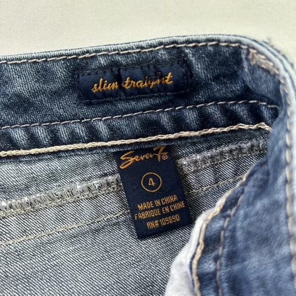 Seven7 Jeans Womens 4 Blue Slim Straight Mid Rise Distressed Stretch Denim - Picture 5 of 12